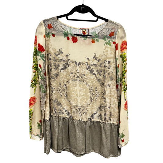 Johnny Was Floral Print Long Sleeve Round Neck Baby Doll Top Womens X-Small