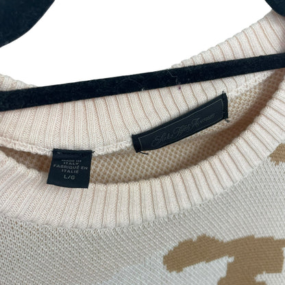 Saks Fifth Avenue Watermark Camouflage Crewneck Sweater Egret / Pink Mens Large