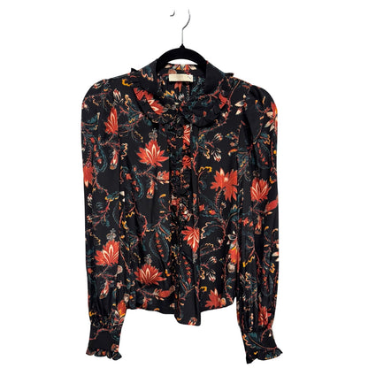 Ulla Johnson Black Red Floral Print Long Sleeve Silk Philipa Blouse Womens 2