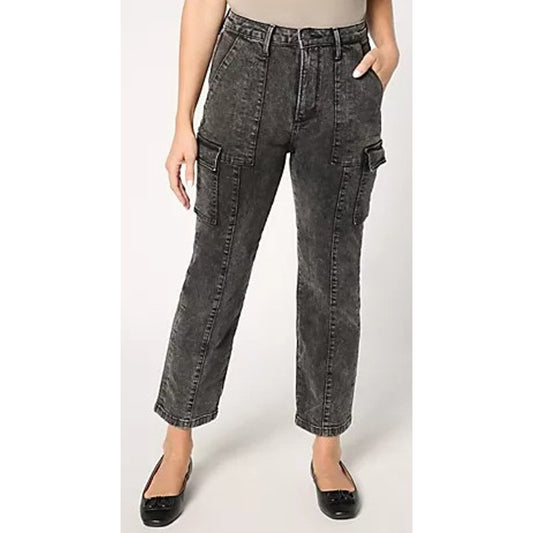 Driftwood Royce Cargo Straight Leg Jean Acid Black Denim Womens Size 4