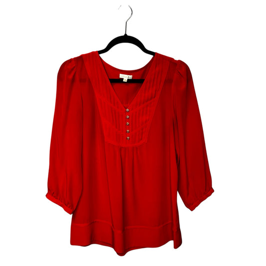 Shoshanna Red Long Cuff Sleeve V Neck Half Placket Silk Blouse Womens Small