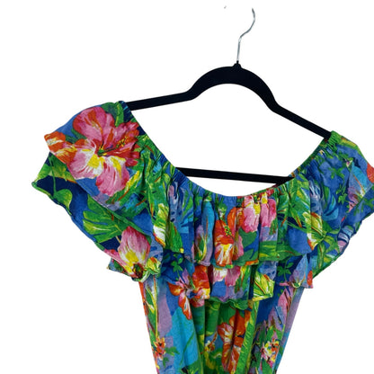 Lauren Ralph Lauren Floral Jersey Off The Shoulder Tie Front Top Womens Small