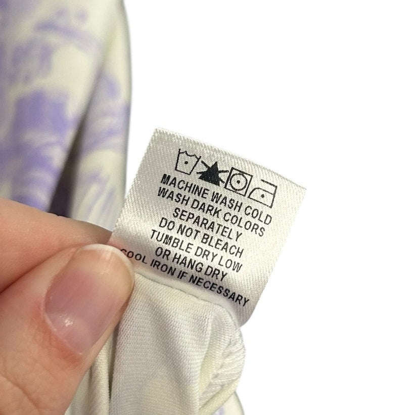 Persifor White Purple Bird Floral Toile Print 3/4 Sleeve Shirt Dress Womens XL