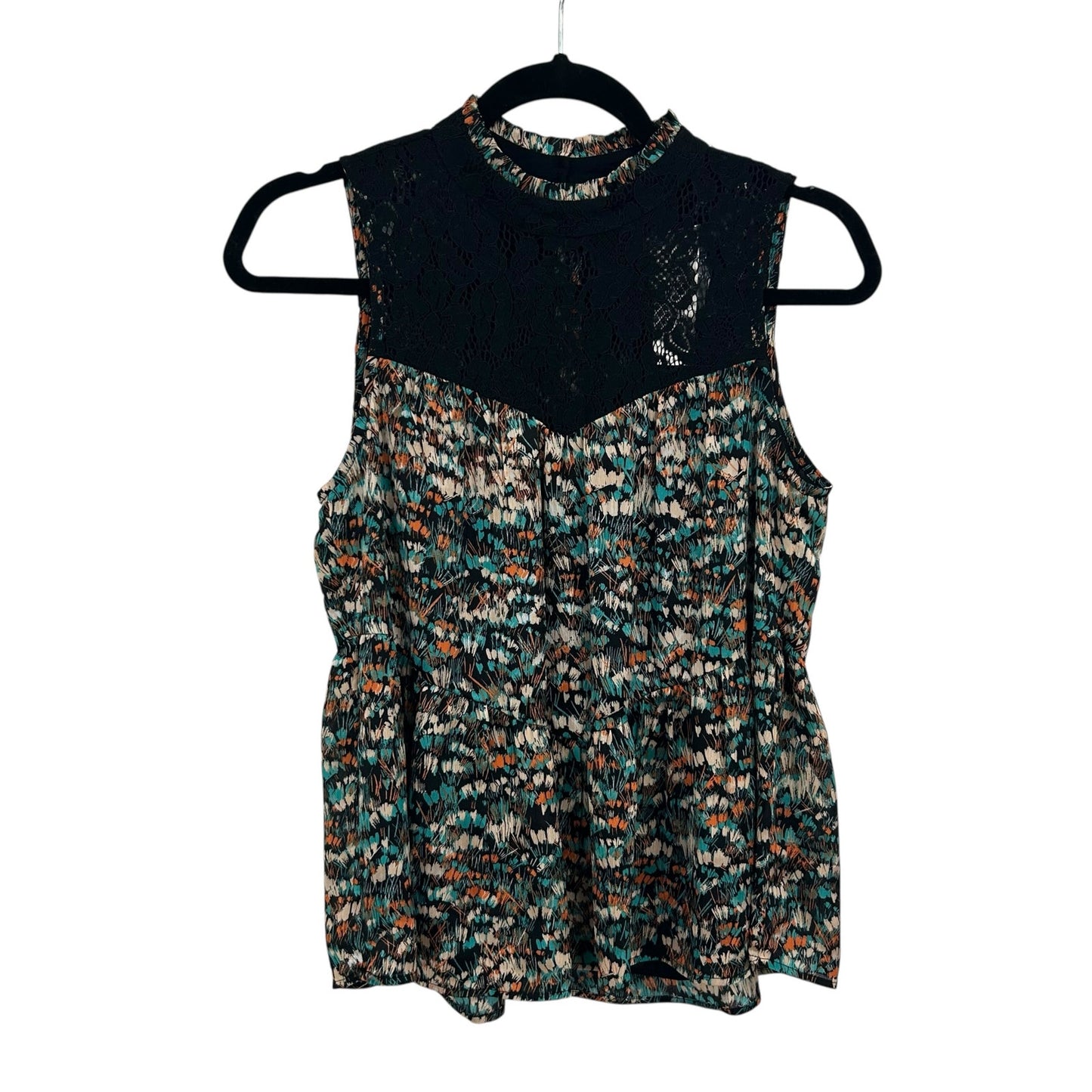 NWT Daniel Rainn Anthropologie Black Multi Bella Illusion Neck Top Womens XS