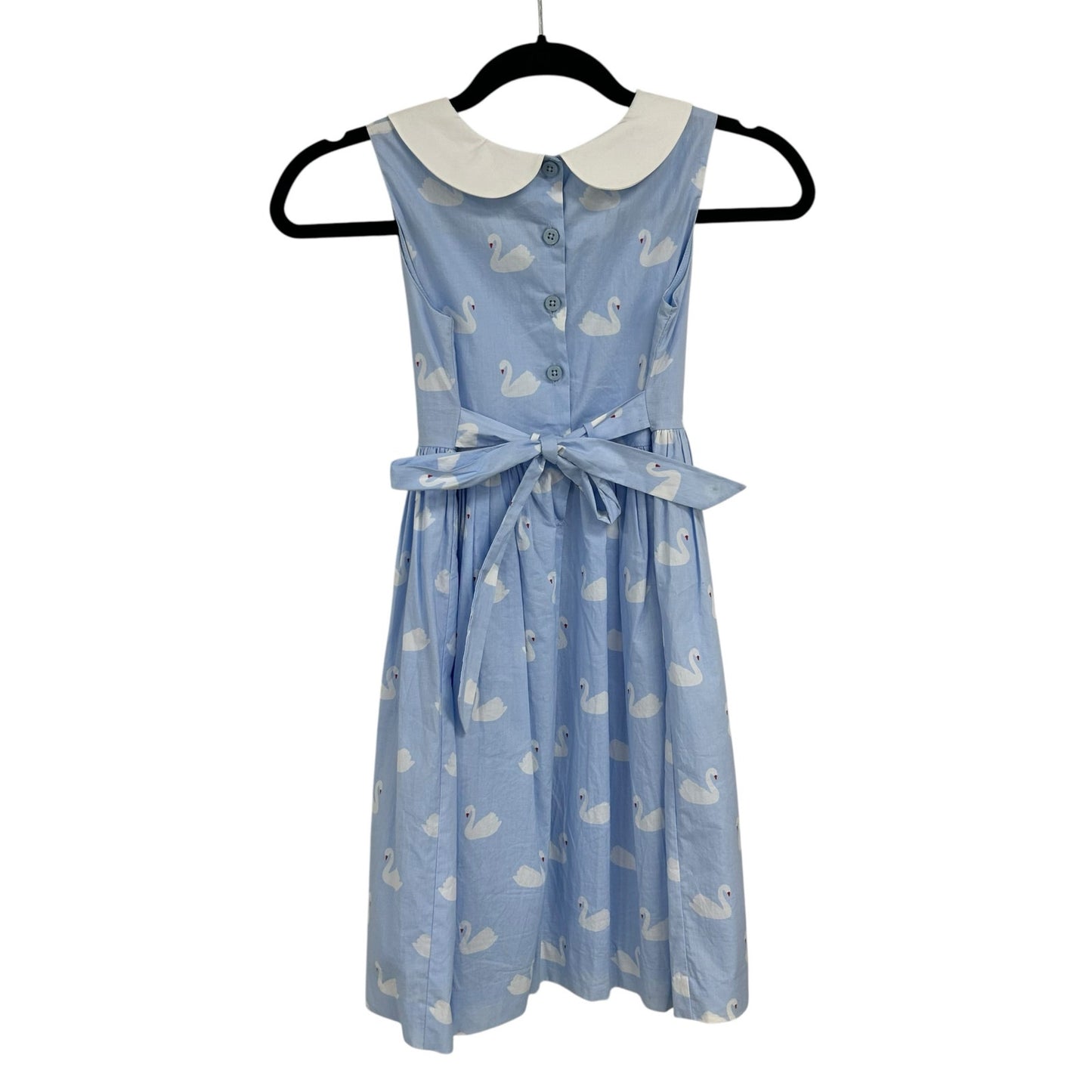 Rachel Riley Blue White Swan Print Peter Pan Collar Fit & Flare Dress Girls 8Y