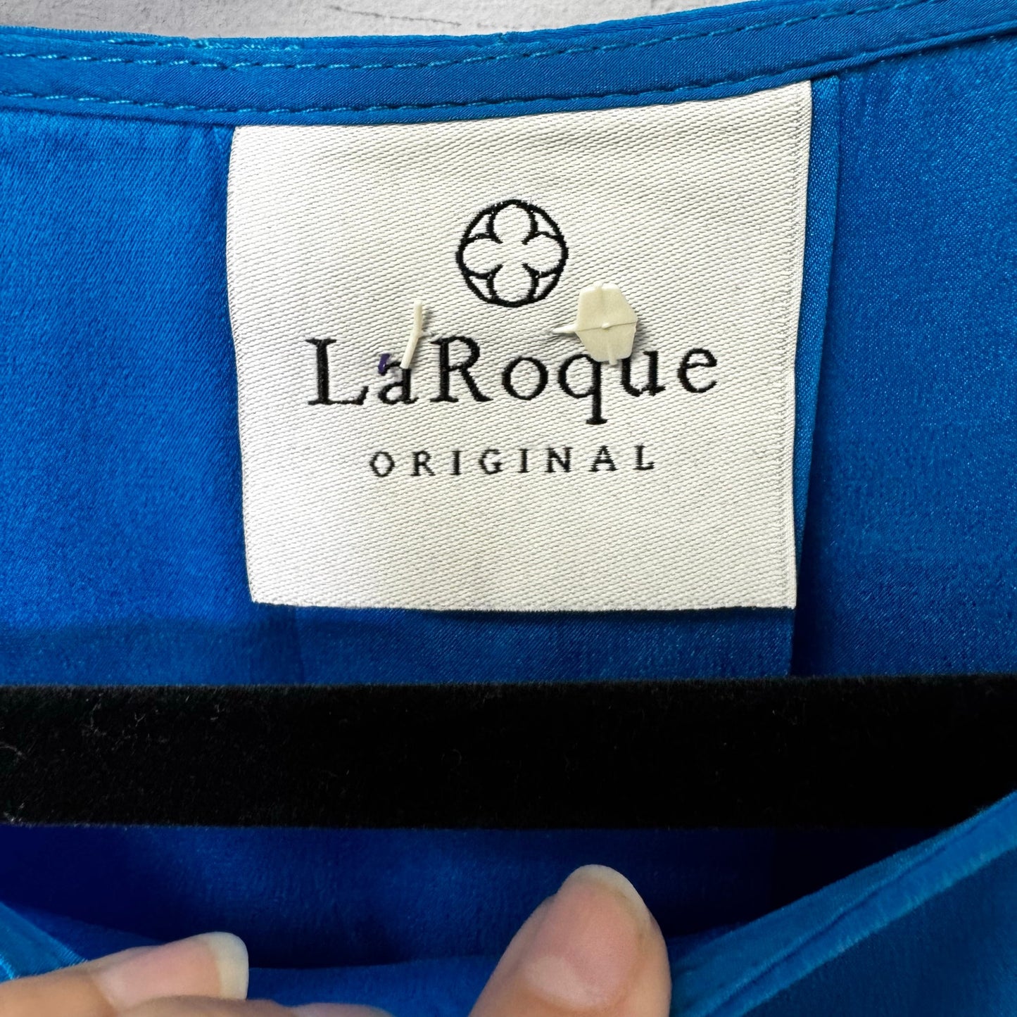 La Roque Blue 3/4 Ruffle Sleeve Round Neck Hi Low Silk Mini Dress Womens Large