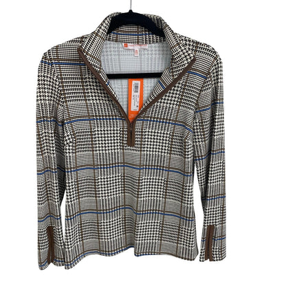 NWT Jude Connally Aspen Jude Cloth Glen Plaid Chocolate Saddle Half Zip Top XS