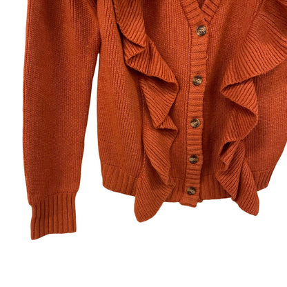 NWT By Anthropologie V Neck Ruffle Button Front Cardigan Sweater Orange Size XS