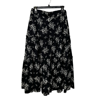 SEA New York Black White Floral Tiered Ruffle Alessia Midi Skirt Medium