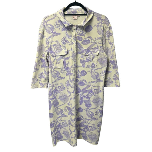 Persifor White Purple Bird Floral Toile Print 3/4 Sleeve Shirt Dress Womens XL