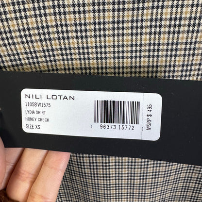 NWT Nili Lotan Honey Check Print Long Sleeve Lydia Button Down Womens X-Small