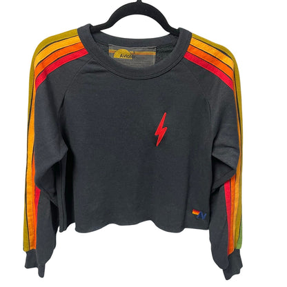 Aviator Nation Bolt Crop Sweatshirt Rainbow Multicolor Striped Sleeves Small