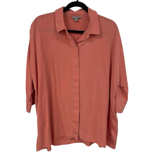 COS 3/4 Sleeve Concealed Button Up Oversized Shirt Orange Womens Size Small