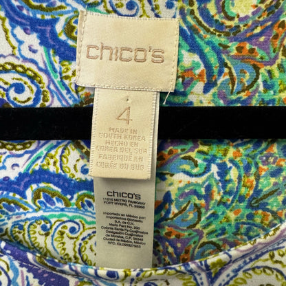 Chico's Blue Green Purple Paisley 3/4 Kimono Sleeve Round Neck Top Womens 20