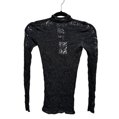 NWT Christian Dior Black Stretch Lace Long Sleeve Mock Neck Top Womens Medium