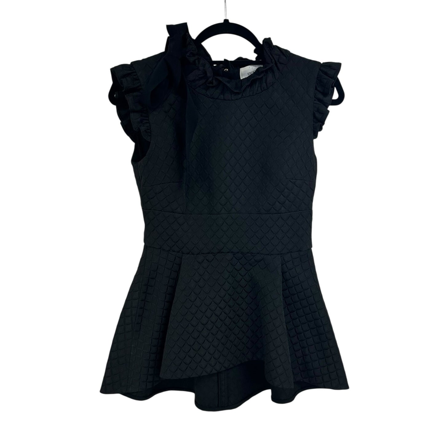 Erdem Black Textured Mock Neck Ruffle Sleeve Back Zip Up Peplum Top Womens 0?
