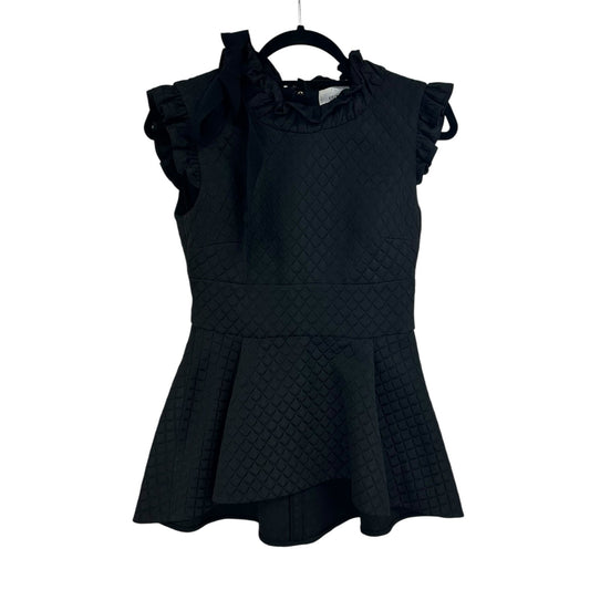 Erdem Black Textured Mock Neck Ruffle Sleeve Back Zip Up Peplum Top Womens 0?