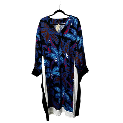 NWT Rachel Comey Black Blue Long Sleeve V Neck Linen Midi Shift Dress Womens M/L