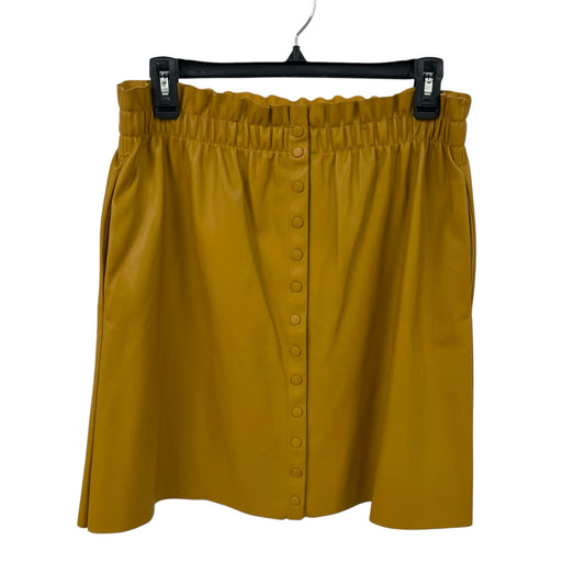 Zara Knit Snap Button Up Faux Leather Mini Skirt Dark Yellow Womens Large