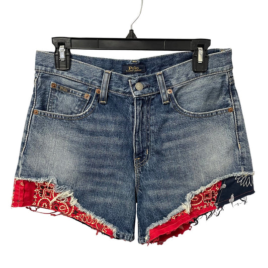 Polo Ralph Lauren The Crosby Relaxed Denim Short Bandana Distressed Trim Size 27