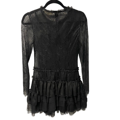 NWT LoveShackFancy Amberleigh Black Ruffle Lace Mini Dress Womens Size 2