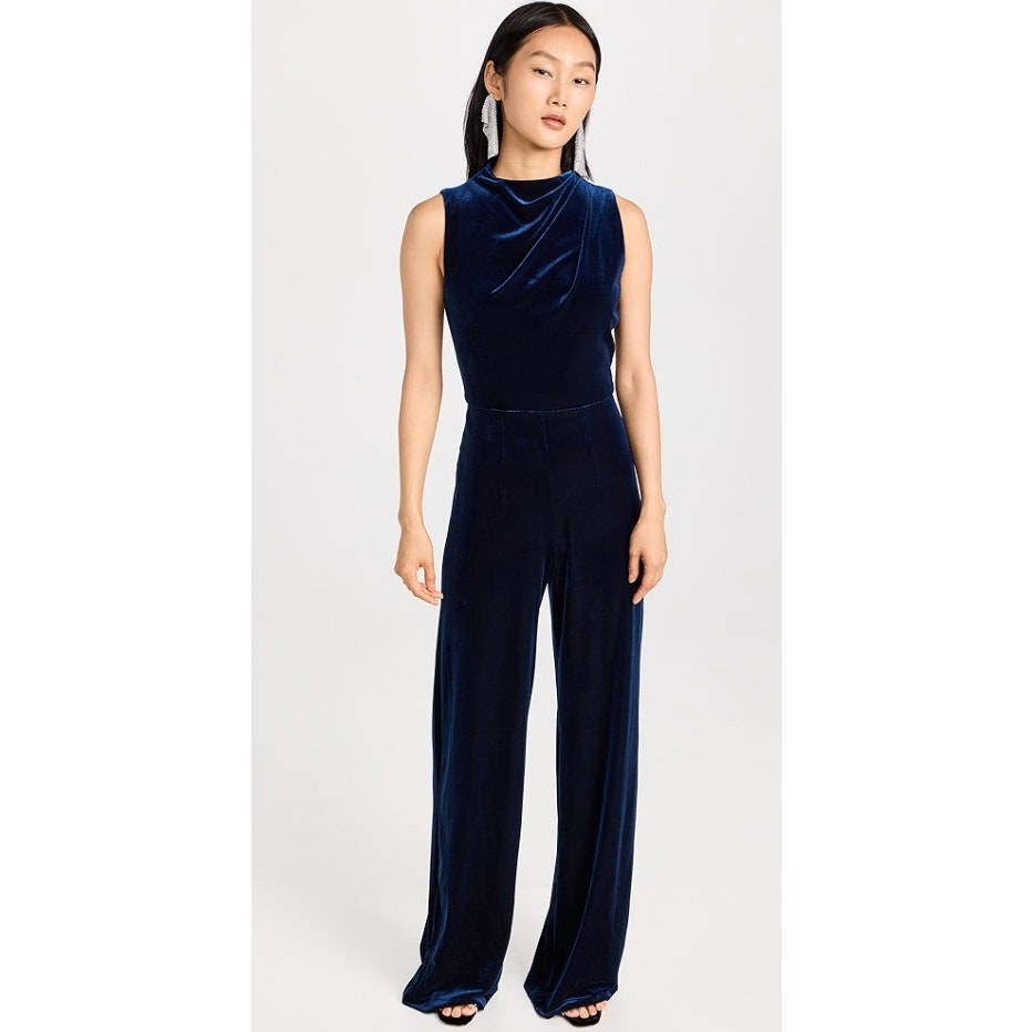 NWT Black Halo Deep Navy Velvet Sleeveless Mock Neck Corrine Jumpsuit Womens 2