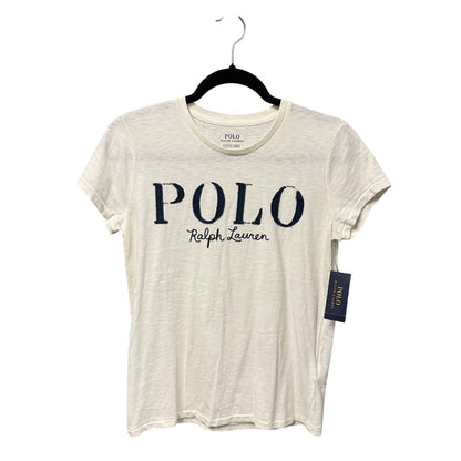 NWT Polo Ralph Lauren White Navy Embroidered Short Sleeve Top Womens Small