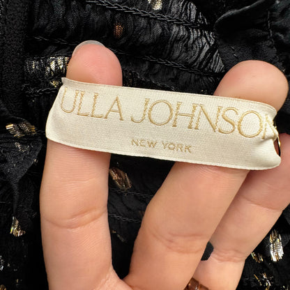 NWT Ulla Johnson Black Gold Cosmo Print Long Sleeve Mock Neck Mila Silk Blouse 2