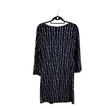 Julie Brown Navy White 3/4 Sleeve Merrie Printed Shift Dress Womens Large
