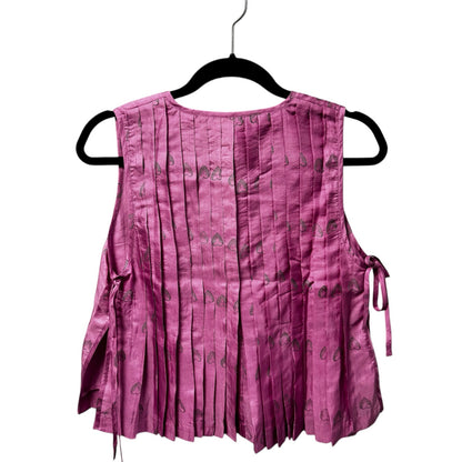 Alix Of Bohemia Fuchsia Heart Print Open Side Tie Front Silk Top Womens X-Small