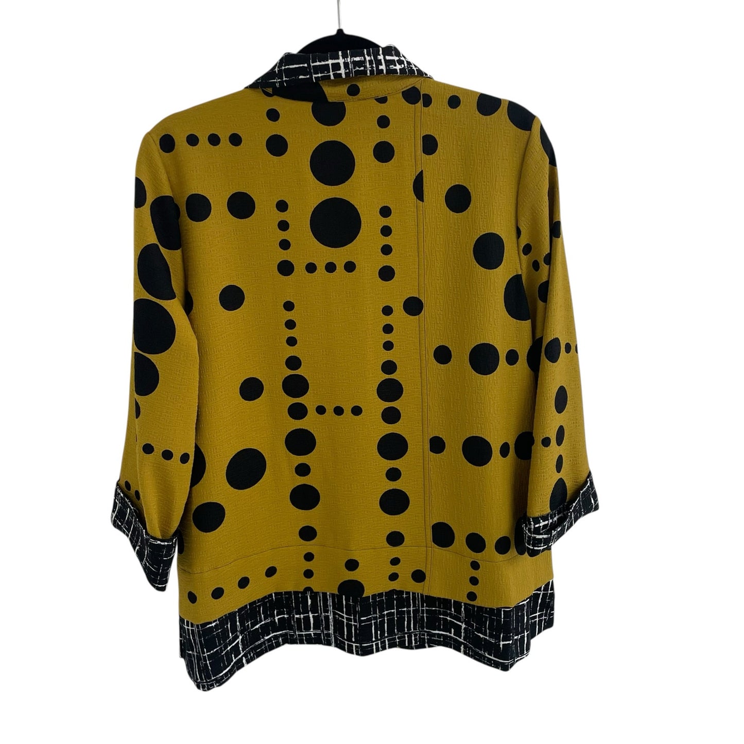Ali Miles Mustard Yellow Black Polka Dot Button Front Collared Jacket Medium