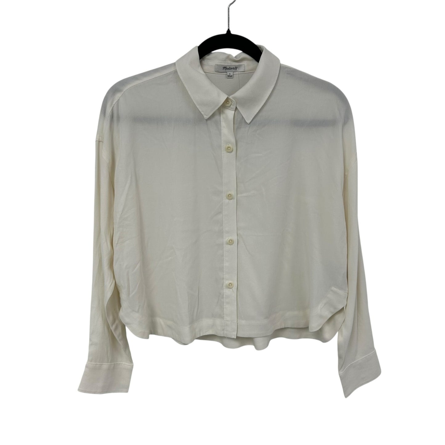 Madewell White Lusterweave Hartfield Button Up Collared Crop Shirt Womens Small