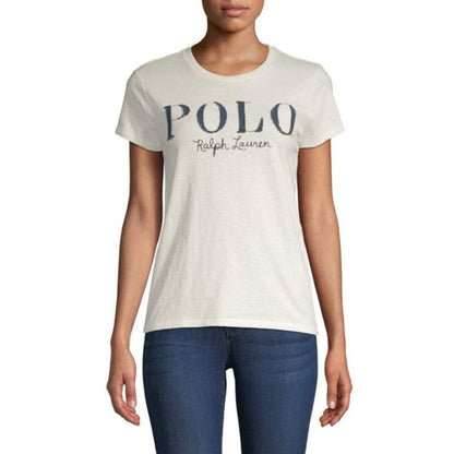 NWT Polo Ralph Lauren White Navy Embroidered Short Sleeve Top Womens Small