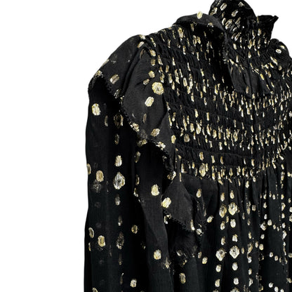 NWT Ulla Johnson Black Gold Cosmo Print Long Sleeve Mock Neck Mila Silk Blouse 2