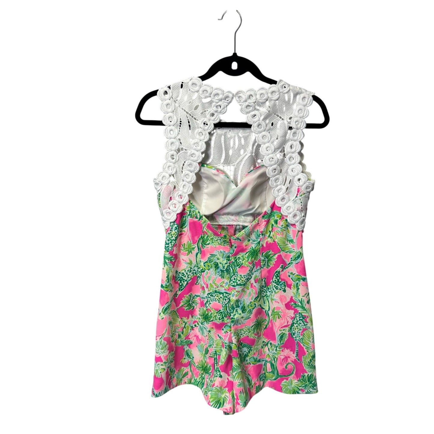 Lilly Pulitzer White Eyelet Pink Green Raz Berry Catty Shack Sadie Romper Size 4