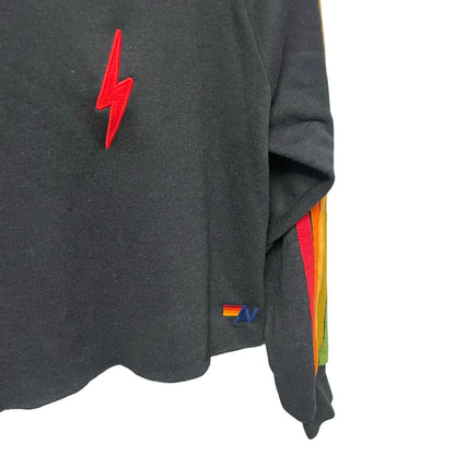 Aviator Nation Bolt Crop Sweatshirt Rainbow Multicolor Striped Sleeves Small