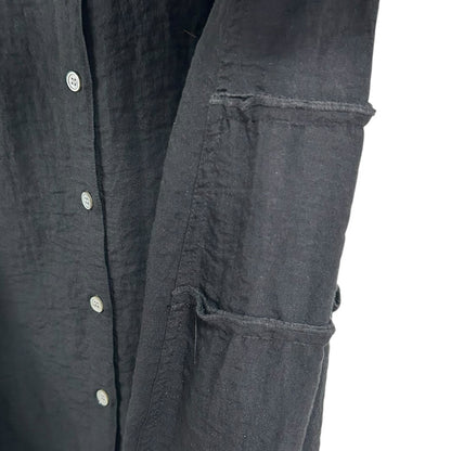 NWT John Mark Black Roll Tab Sleeve Button Up Ruffle Back Top Womens Large