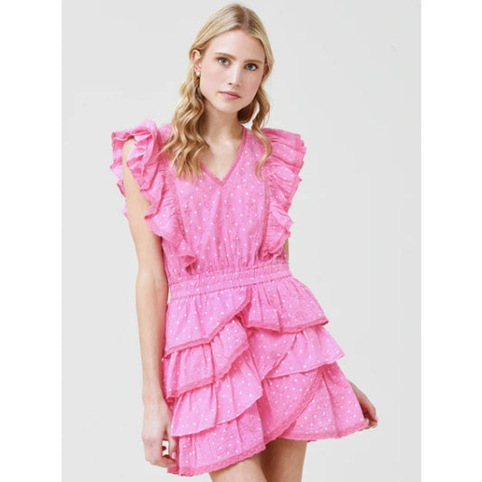 LoveShackFancy Pink Corelli Ruffled Cotton Mini Dress Womens Small