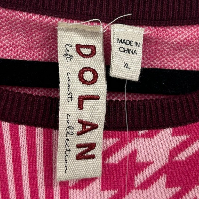 NWT Dolan Sierra Pink Stripe Houndstooth Geo Print Long Sleeve Top Womens XL