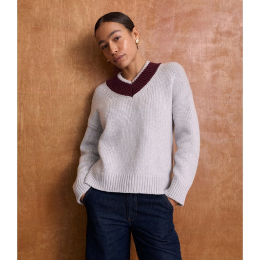 Abercrombie & Fitch Merino Wool Blend Contrast V Neck Knit Sweater Womens XS