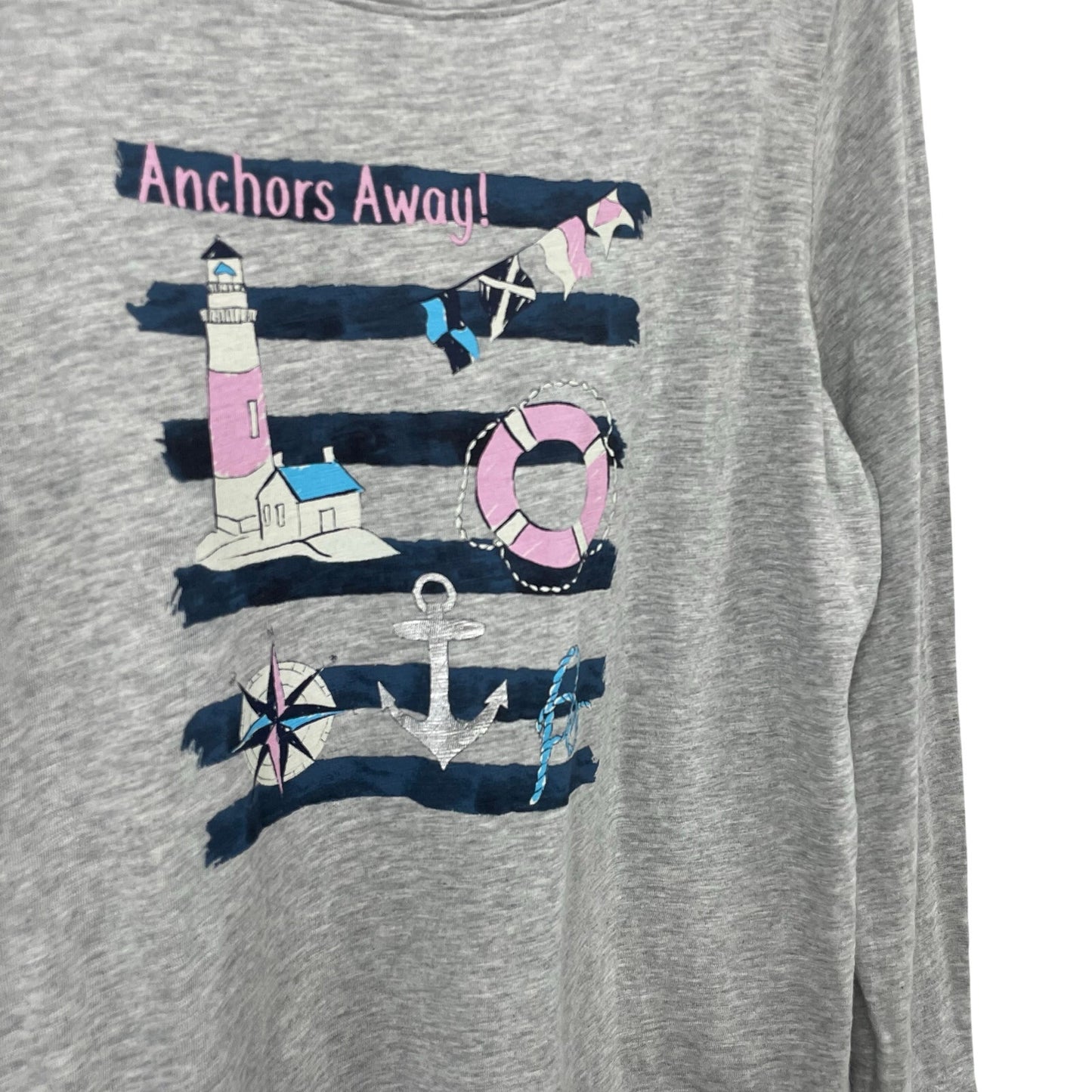 Talbots Anchors Away Graphic Print Nautical Tee Light Gray Womens Plus Size X