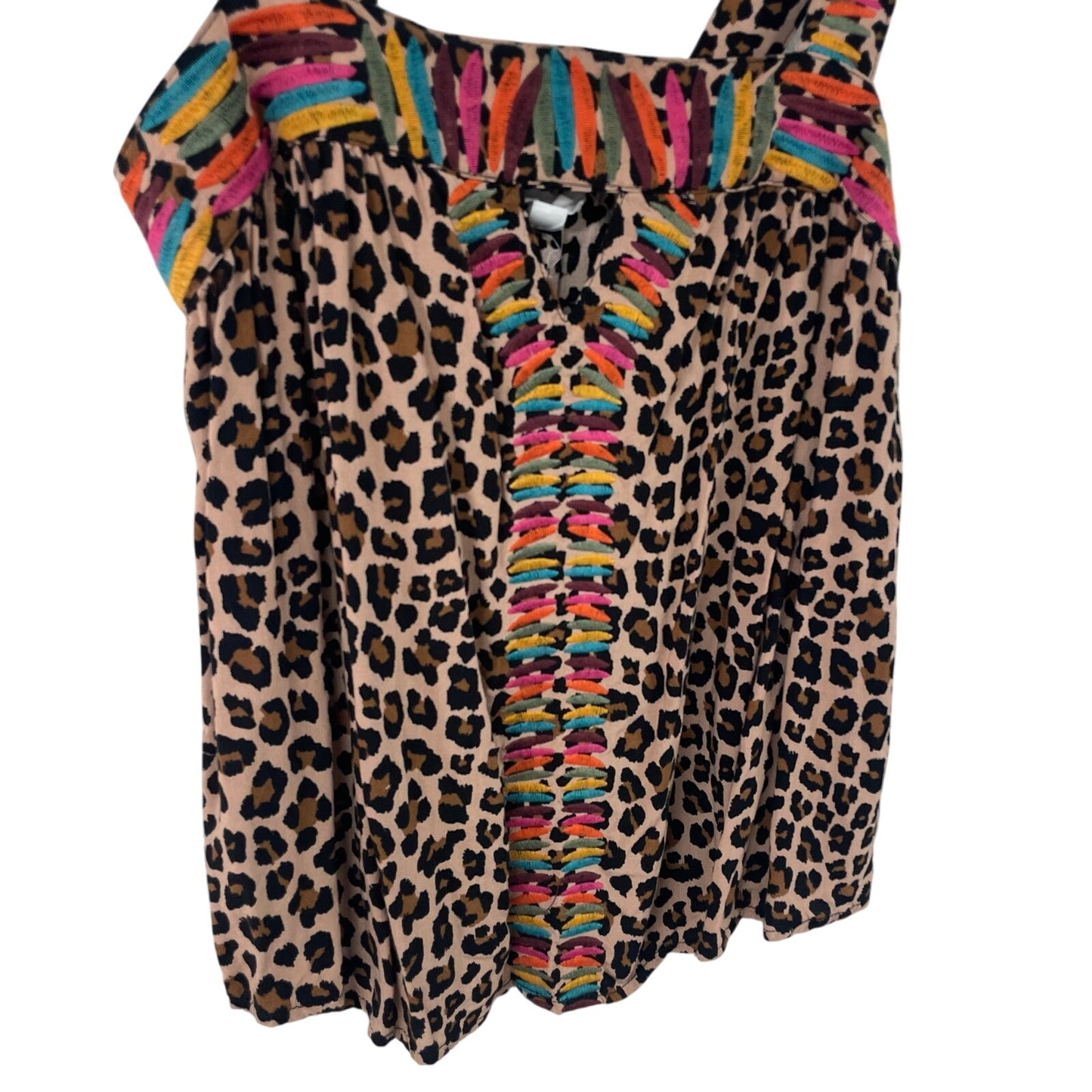 THML Animal Print Multicolor Embroidered Keyhole Cutout Tank Top Womens XS