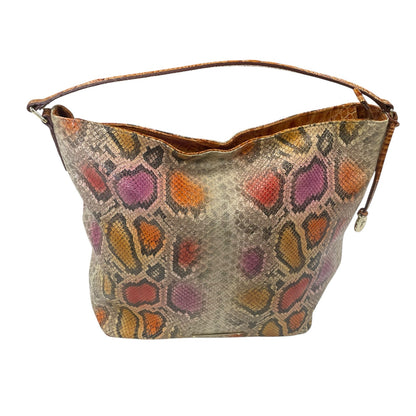 Brahmin Pink Orange Yellow Snakeskin Embossed Leather Isabella Shoulder Handbag