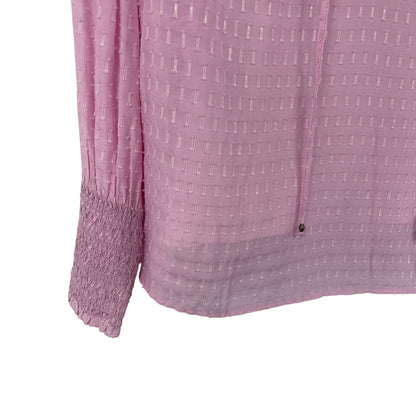 Marie Oliver Smocked Long Sleeve Tie Neck Layered Silk Blend Top Pink Size Small
