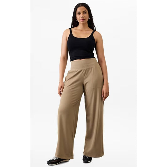 Athleta Brownstone Beige Venice High Rise Wide Leg Pant Womens 1X