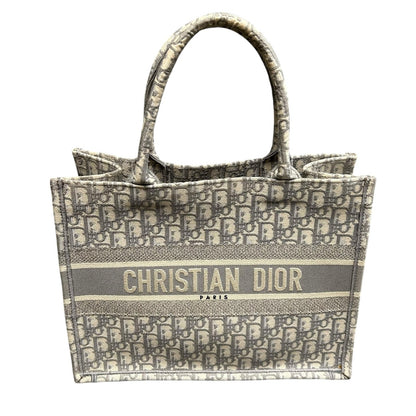 Christian Dior Grey White Oblique Embroidery Double Handle Medium Book Tote