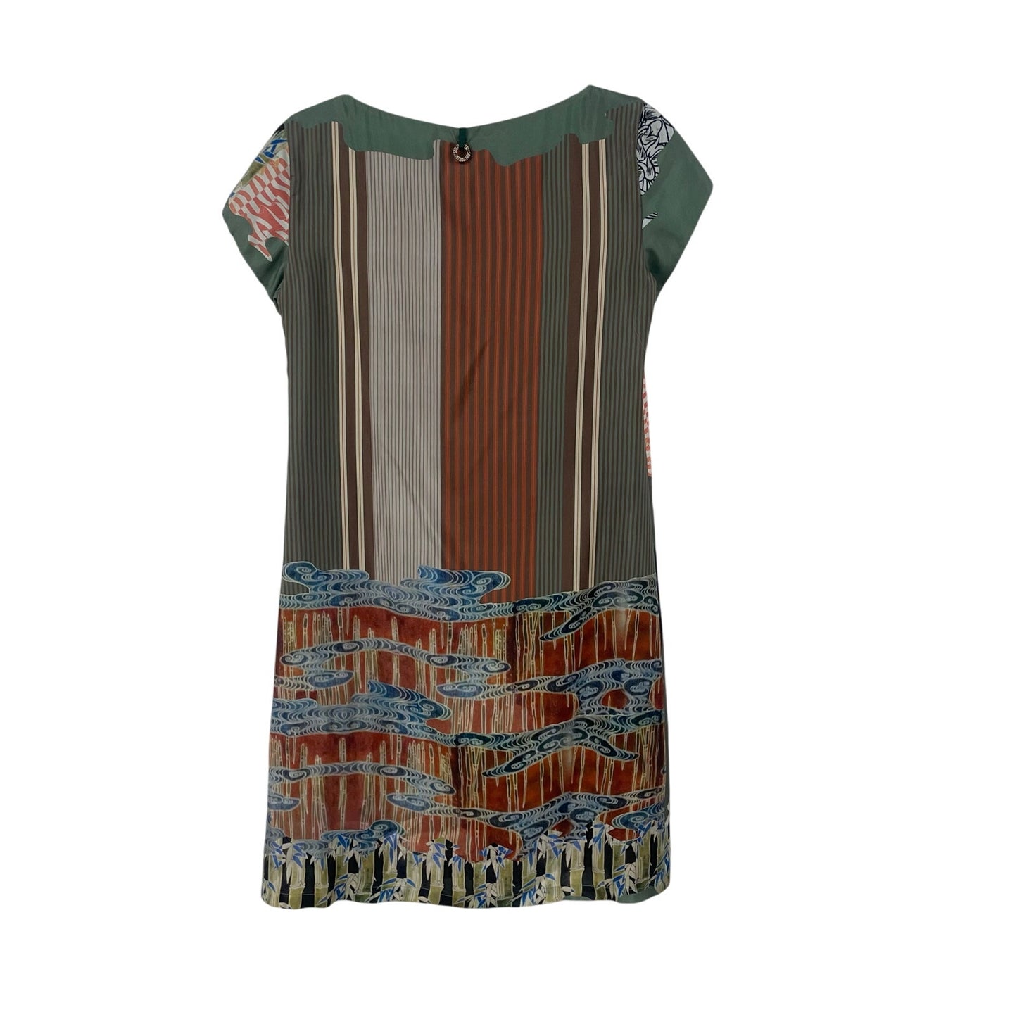Save The Queen Silk Symmetrical Bird Abstract Print Shift Dress Multicolor Small