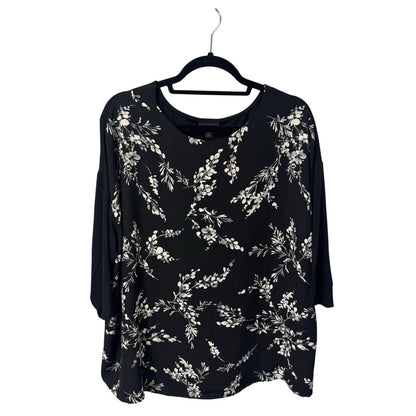 NWT J. Jill Black Floral 3/4 Sleeve Round Neck Wearever Top Women X-Large Petite