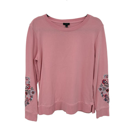 Talbots Pink Multicolor Floral Embroidered Crewneck Sweatshirt Womens Medium