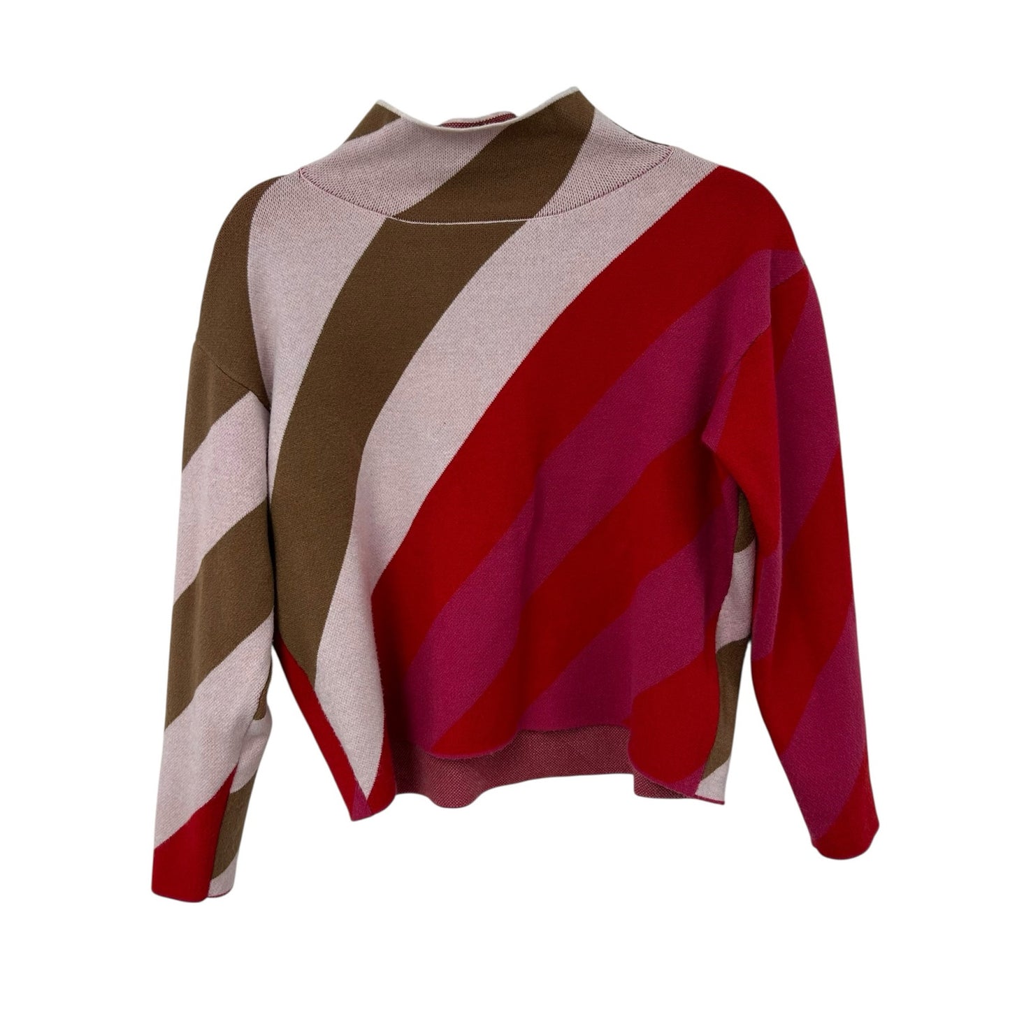 Maeve by Anthropologie Pink Multi Stripe The Carys Mock-Neck Sweater Womens XS